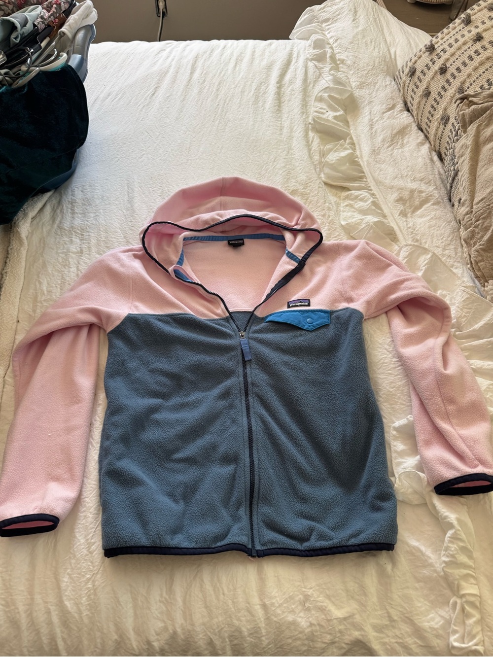 Patagonia Kids Pink & Blue Hooded Fleece Jacket